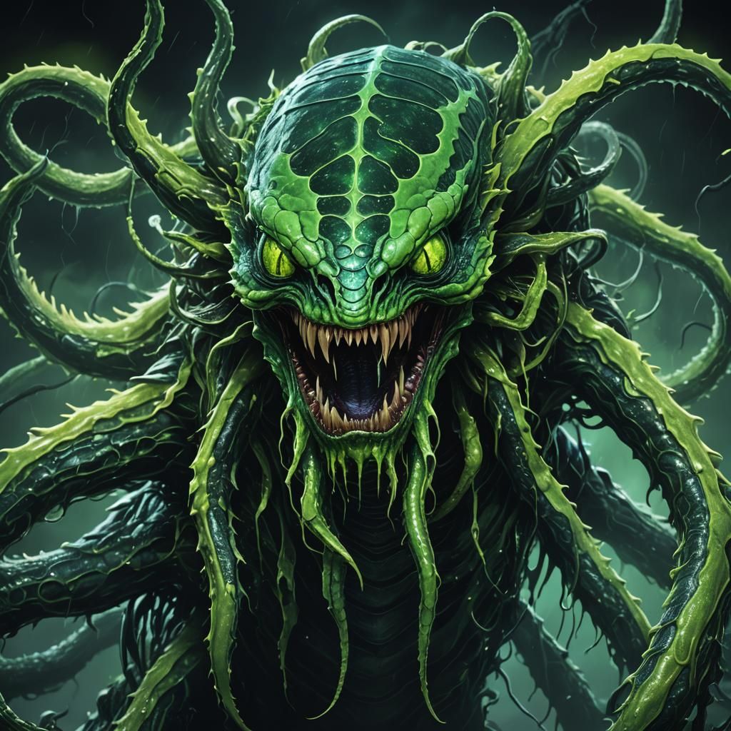 Toxic Green Venomous Creature in Sci-Fi Darkness