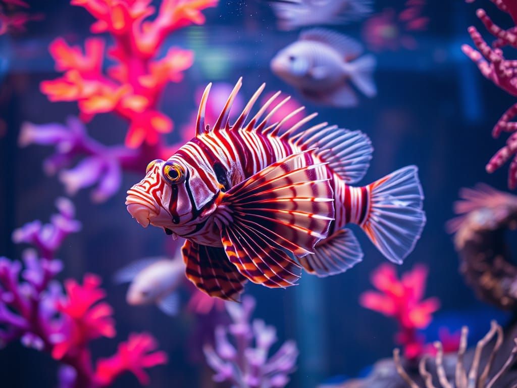 Vibrant Lionfish in Surreal Aquarium