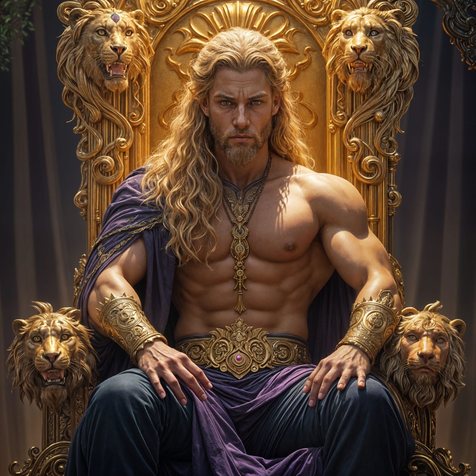 Regal Dark Fantasy Warrior in Golden Throne