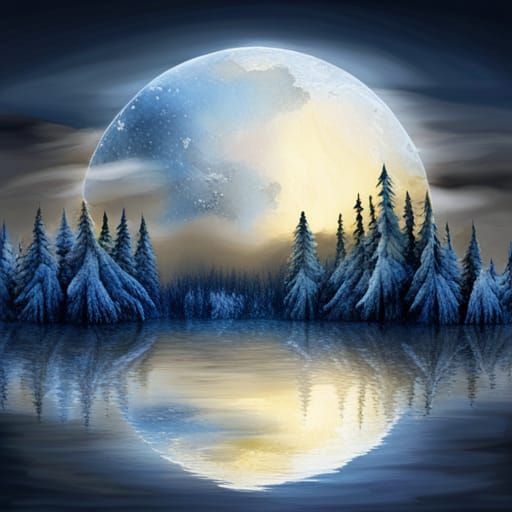 Fantasy Landscape: Moon's Reflection in Watercolor