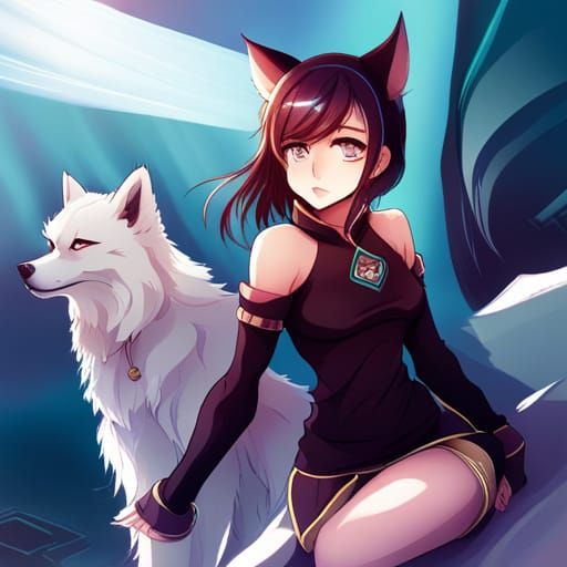 Anime Goddess with Wolf Features and Heterochromia