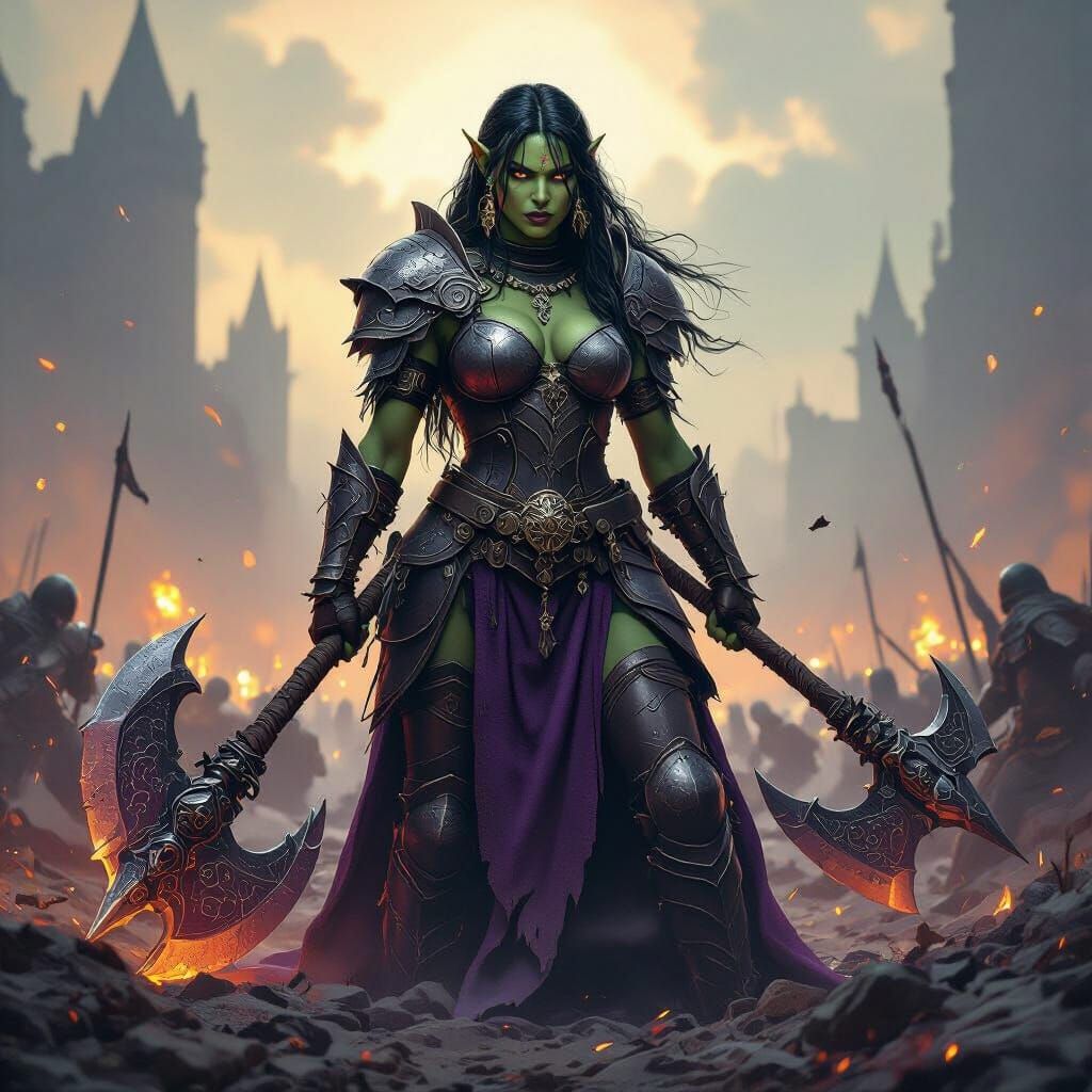 Armored Orc Warrior with Battleaxe in Dark Fantasy Art