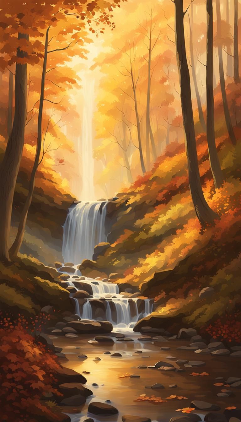 Majestic Waterfall Landscape in Soft Impressionism Style