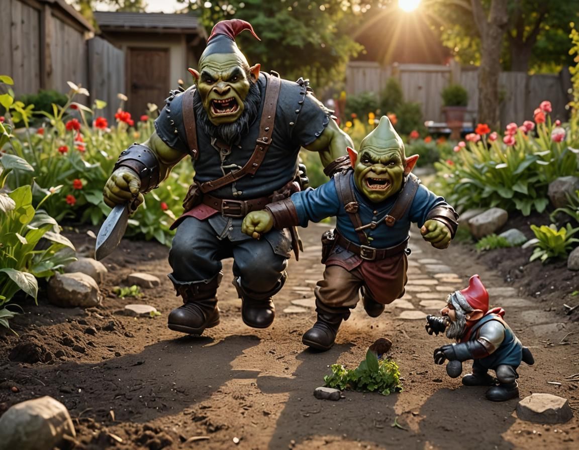 Orcs charging à gnome garden!
