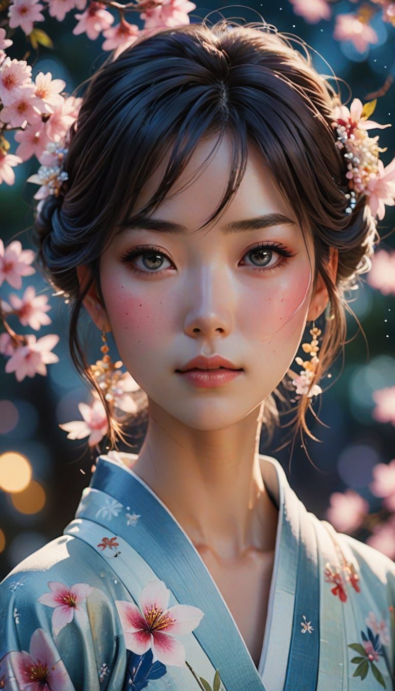 Ethereal Japanese Beauty Under Starlight