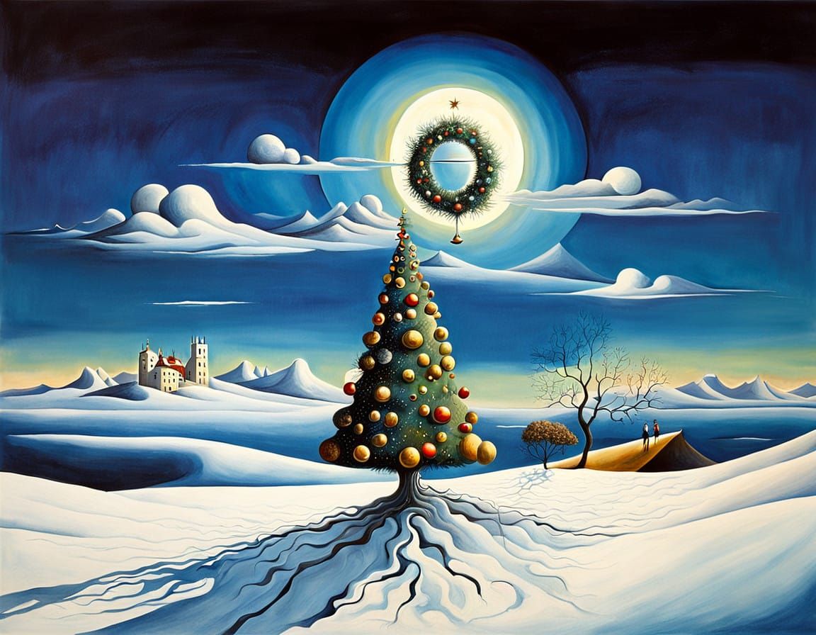 Surreal Christmas Landscape in Dali Style