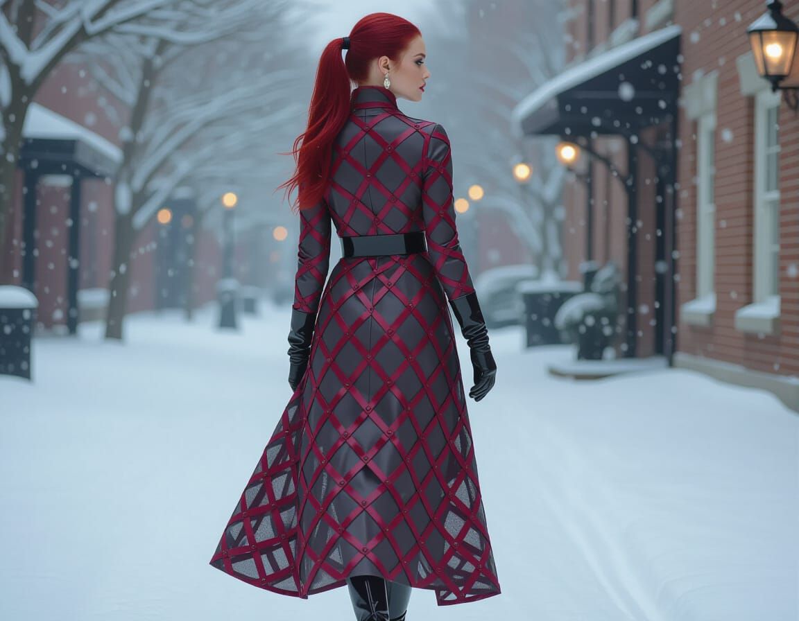 Icy Glamour: Woman in Snow with Latex Dress