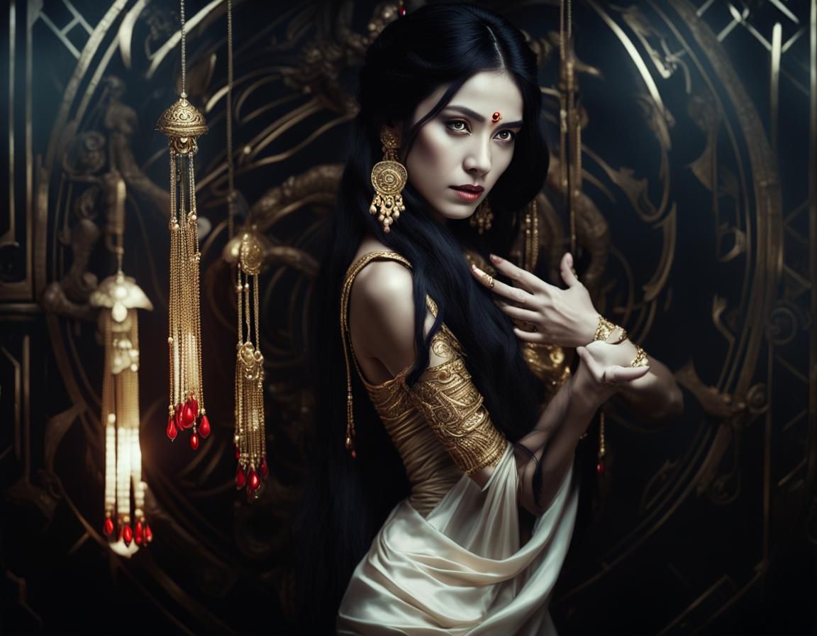 Ethereal Beauty: Woman in Gold, Cinematic Portrait