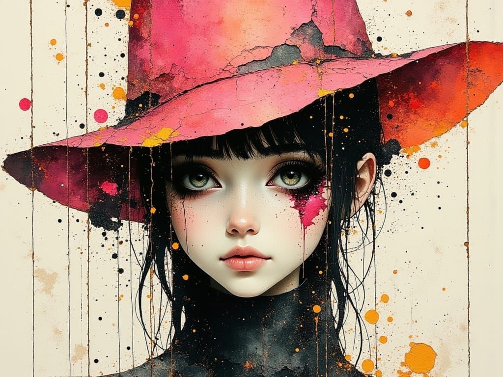 Mature Woman in a Radiant Pink Hat, Inspired by Tim Burton's...