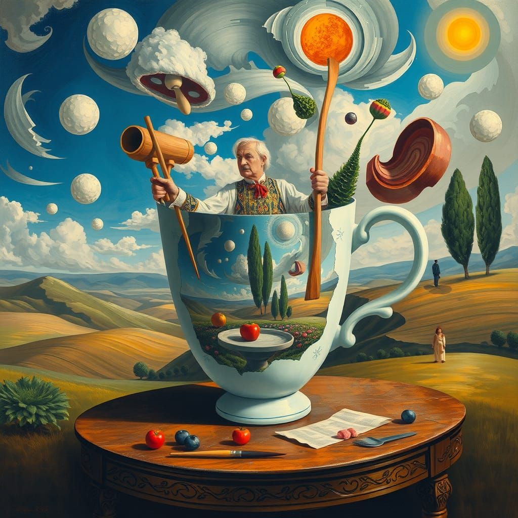 Cubist Tea Party: A Surreal Scene as Synthetic Cubism
