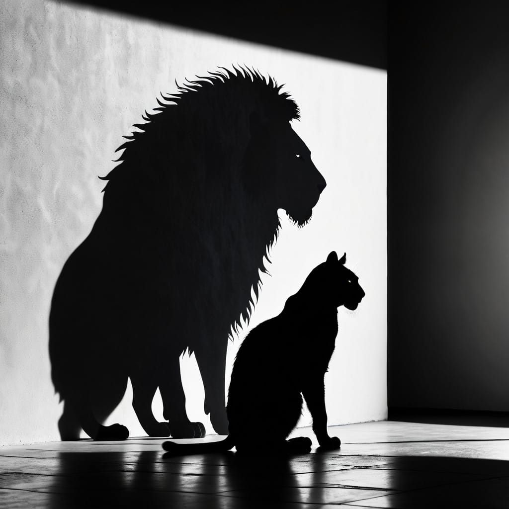 Majestic Lion Silhouette Cast by Black Cat