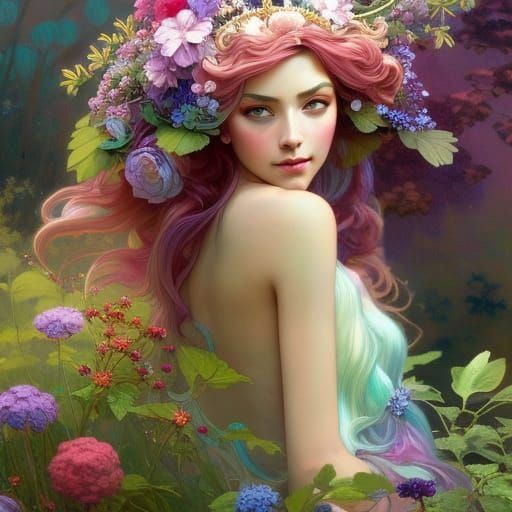 Wildflower Fairy Garden in Art Nouveau Style