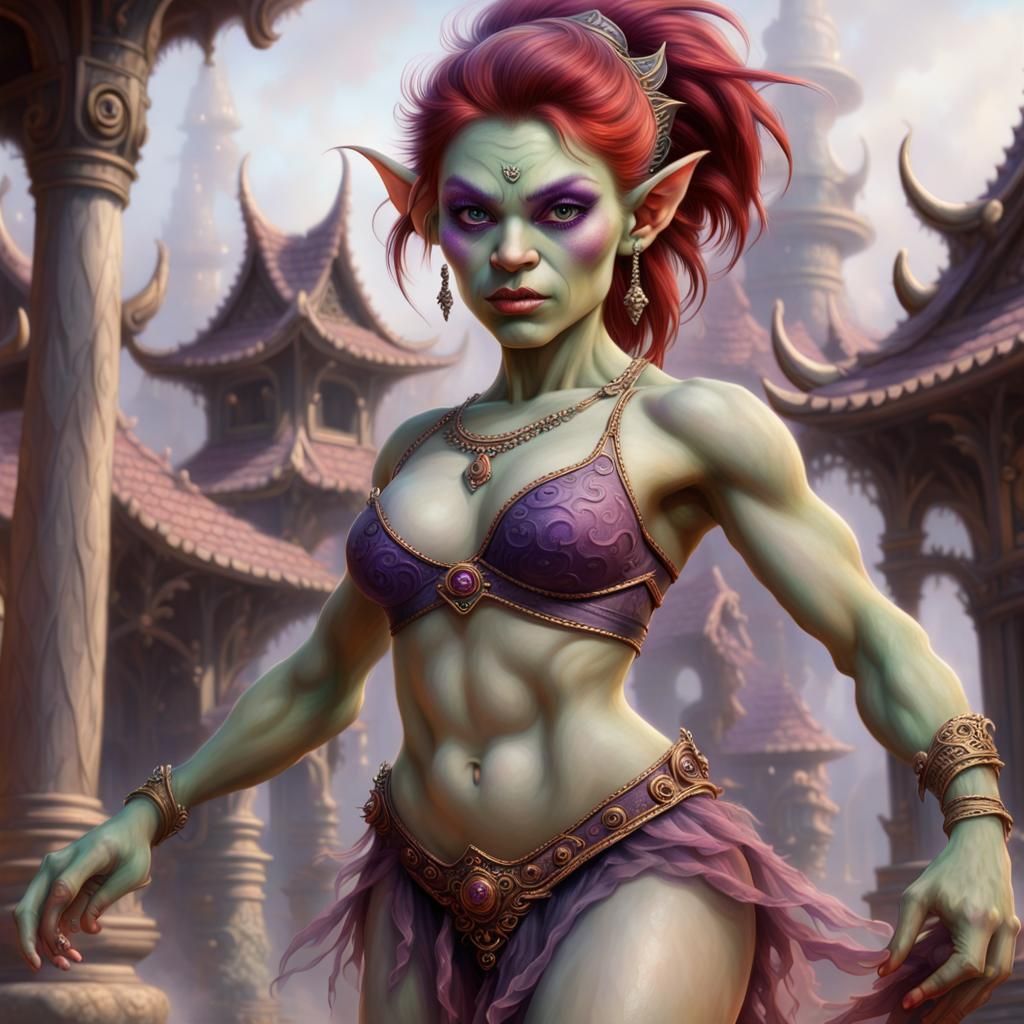 Giant Goblin Temple Dancer in Ethereal Fantasy Style