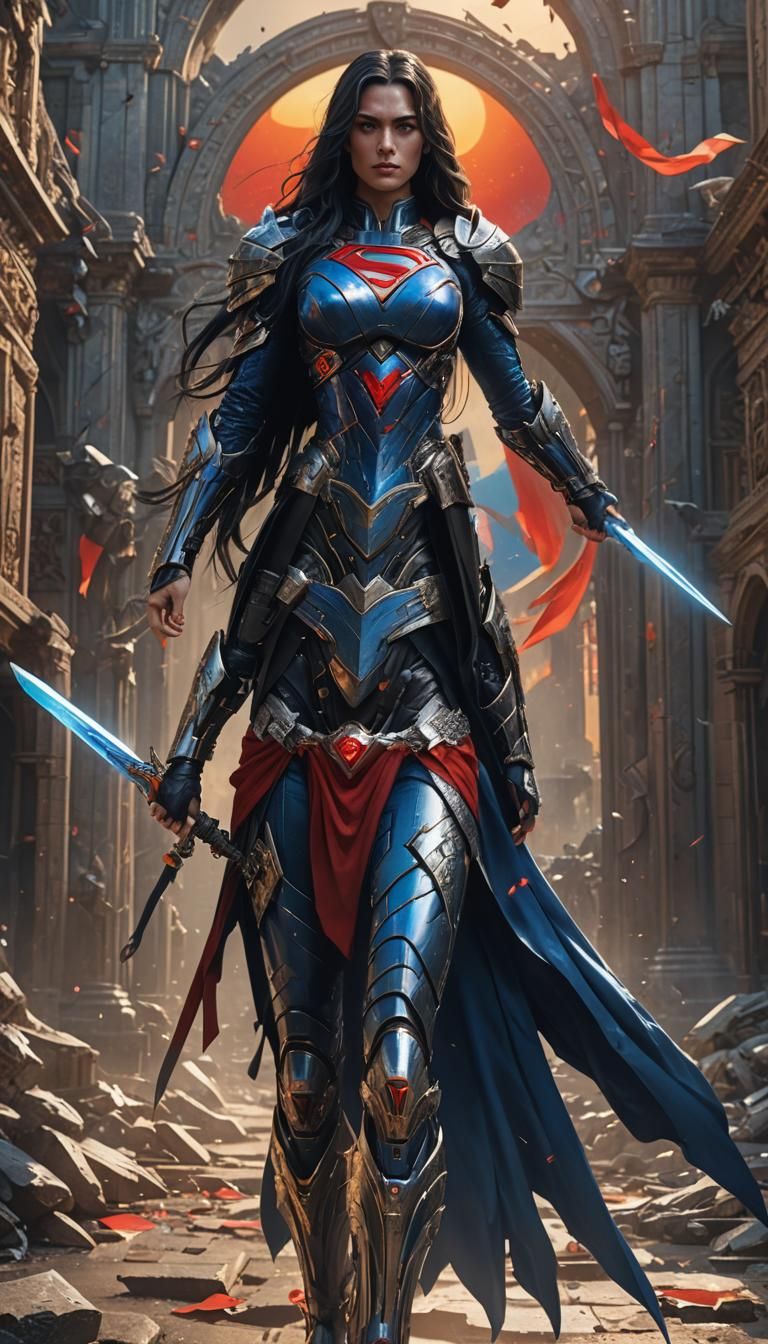 Cyberpunk Woman in Rococo Armor with Bladed Sword