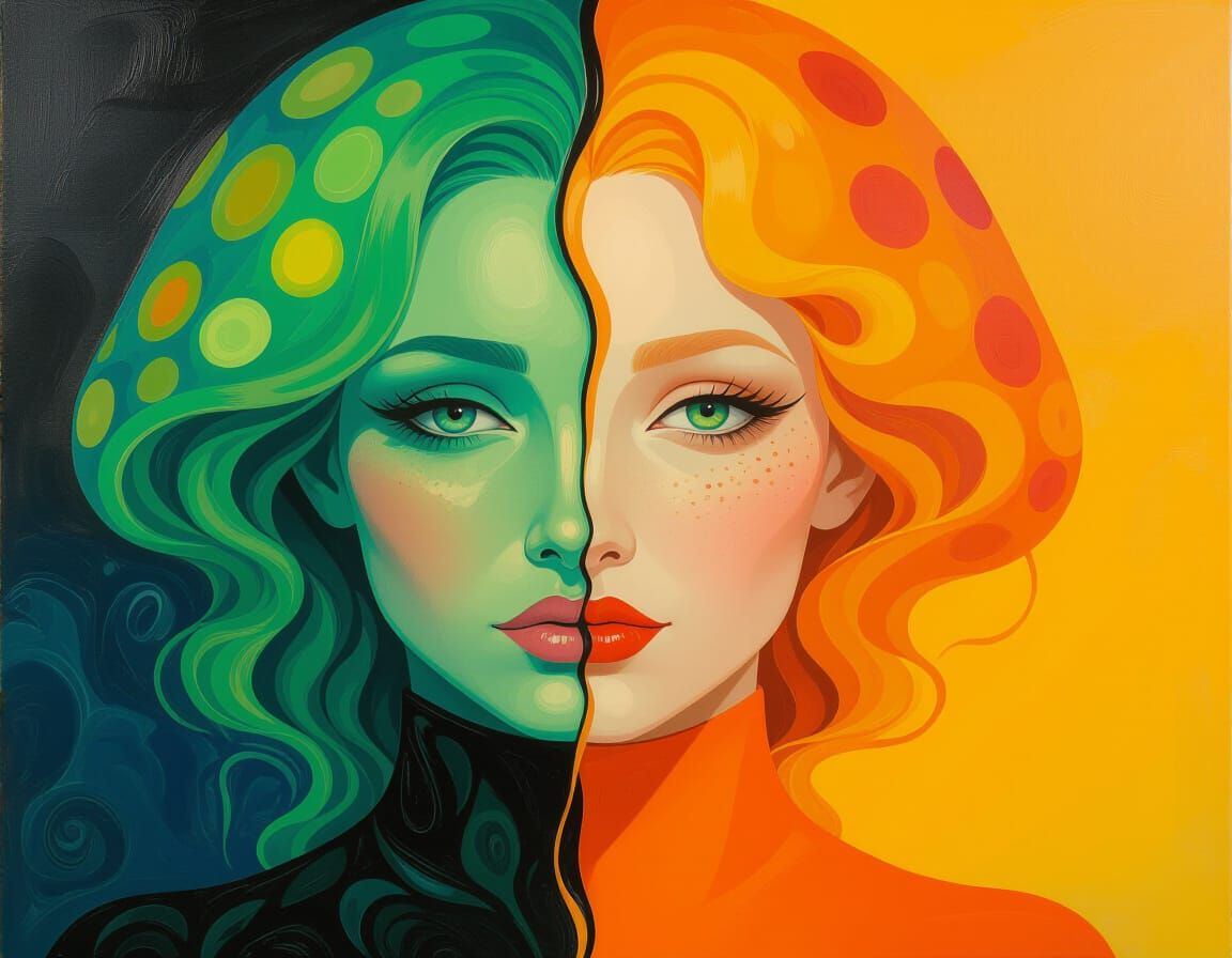 Neon Squid Hybrids Portrait as Digital Oil Painting