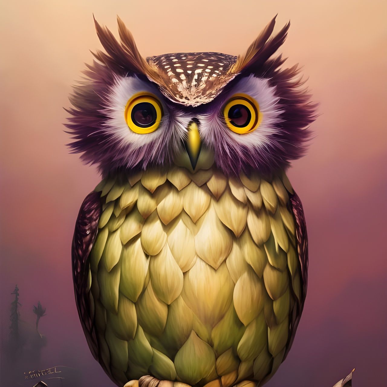 Artichoke-Owl Hybrid in Detailed Digital Illustration