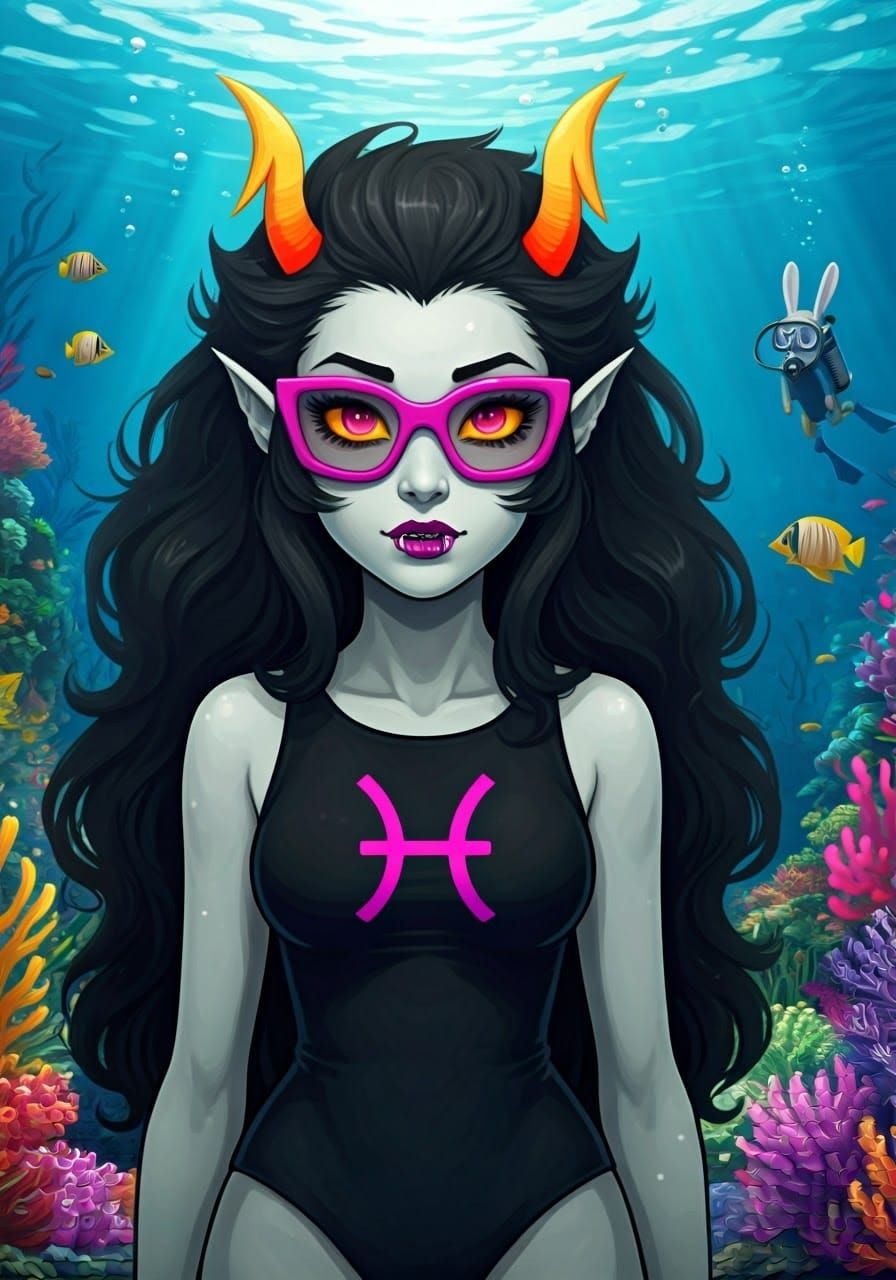 Troll Princess Feferi Peixes Among Tropical Fish in a Tropic...