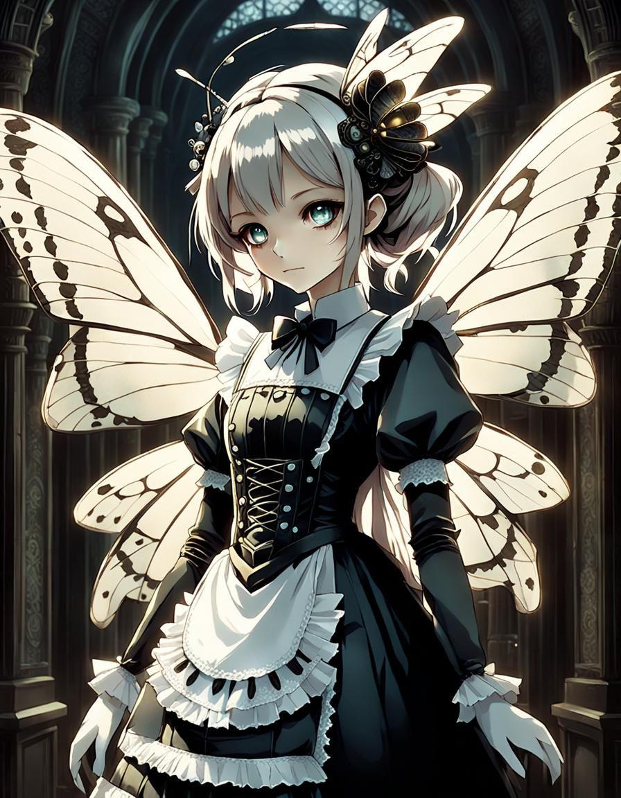 Moth Maid Girl in Ornate Chamber, Anime Key Visual