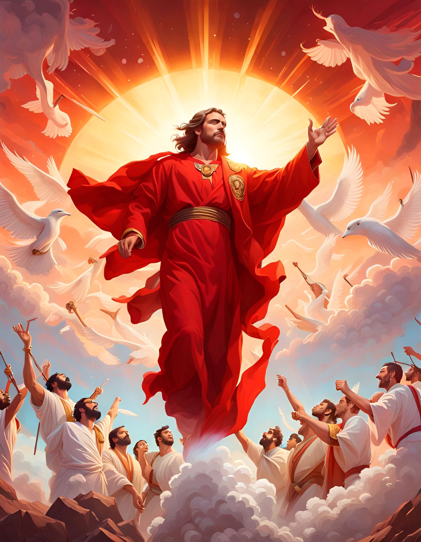 Jesus Christ Ascending in Gouache Style