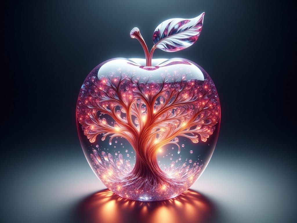 Glass Apple Tree of Life in Art Nouveau Style