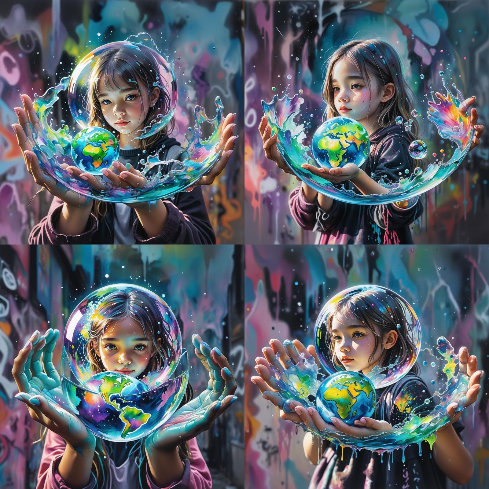 Girl Holds World: Ethereal Street Art Fantasy