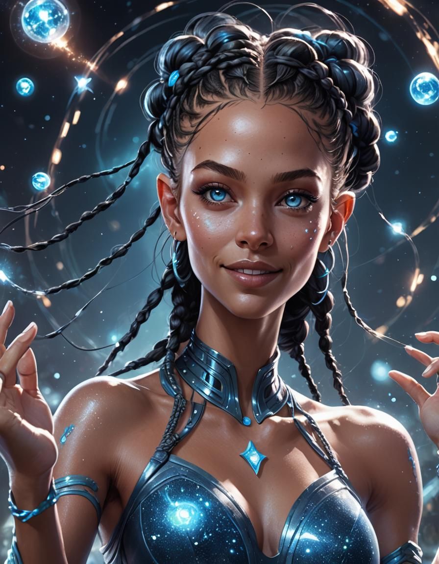 Alien Girl Portrait with Stardust, Dark Fantasy Art