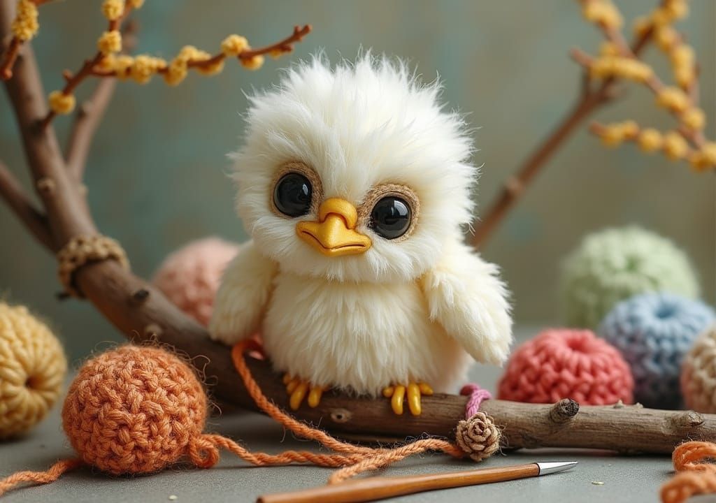 Eaglet with Crochet Threads in Folk-Art Style