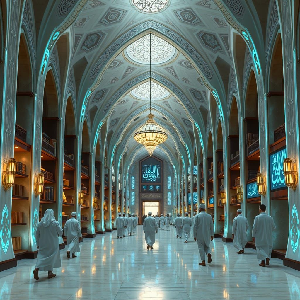 Futuristic Islamic Madrasa in Cyberpunk Style