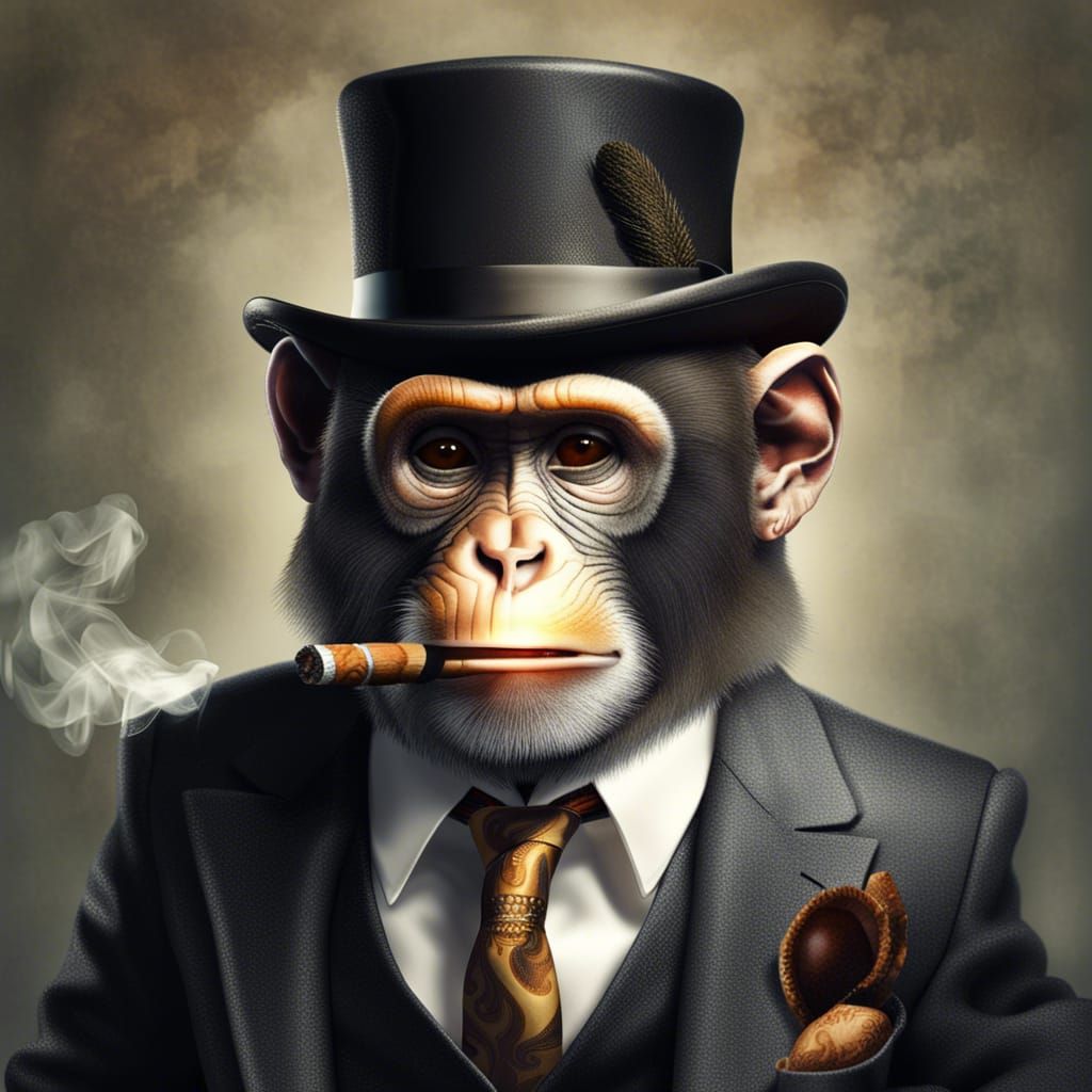 Photorealistic Monkey Gentleman Smoking Cigar