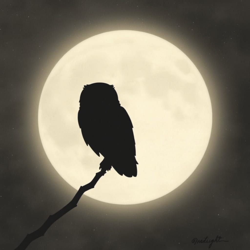 Twilight's Song: An Owl Silhouetted Against the Moon