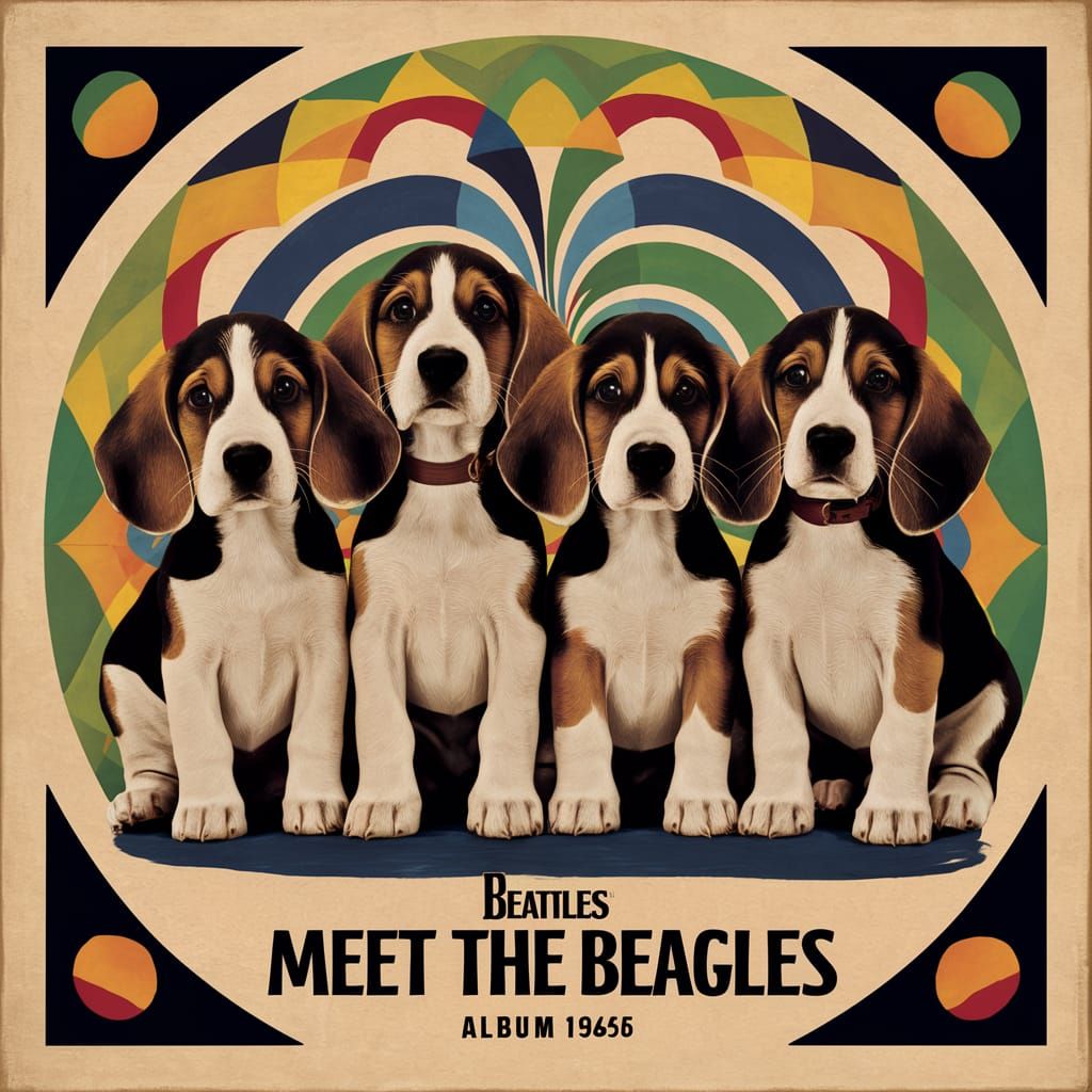 Beagles are the Beatles, Early Beatles album cover, Meet the Beagles