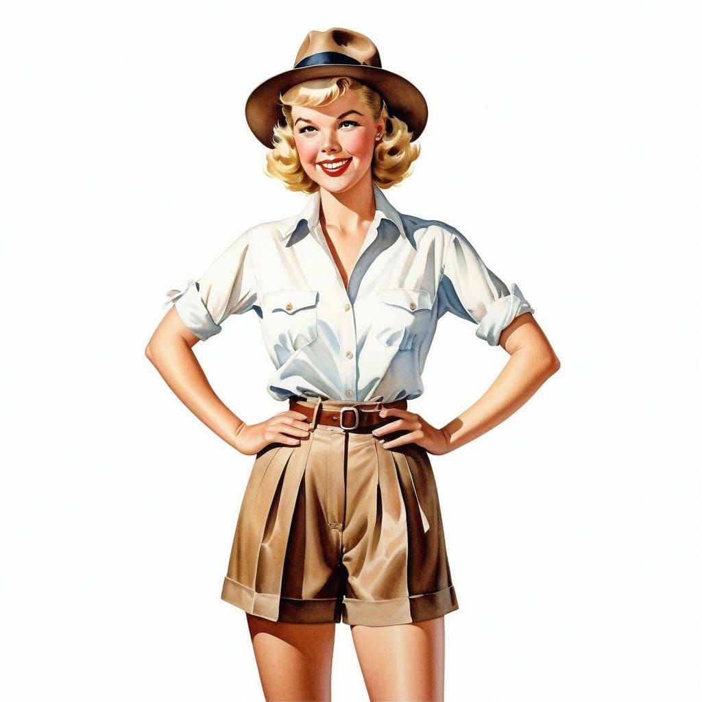 Playful Retro Pin-Up Girl in Brown Fedora