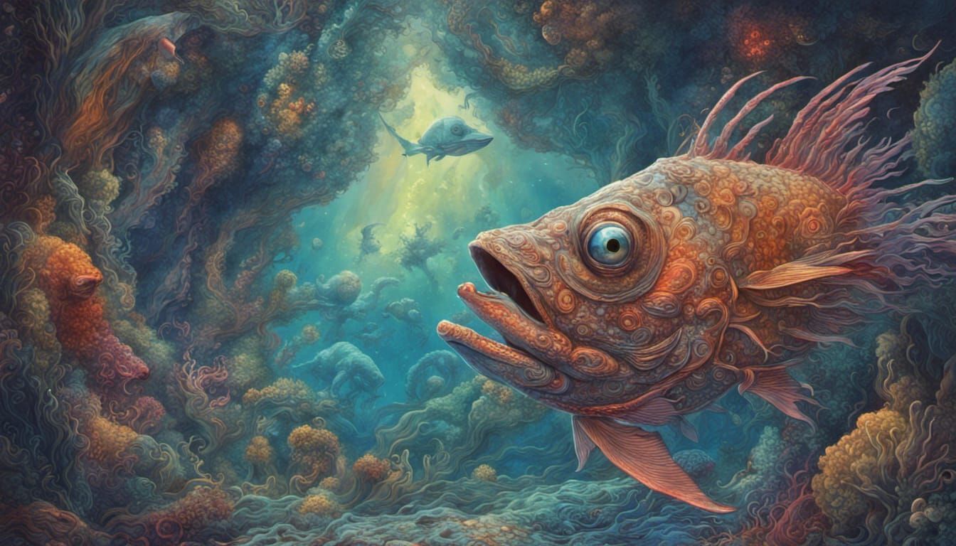 Iridescent Alien Fish in Deep Sea Trench