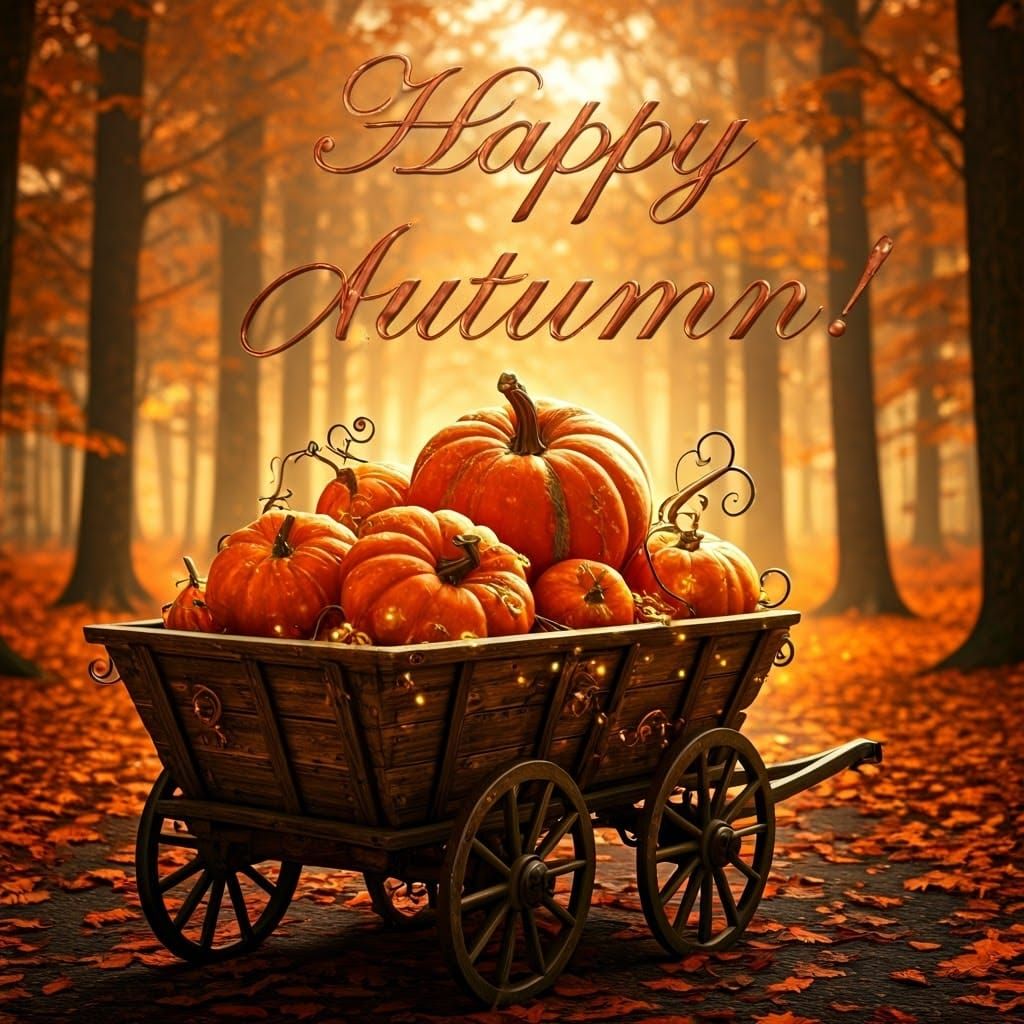 Mystical Autumn Scene with Glowing Pumpkins