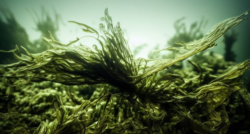 Underwater Seaweed with Bokeh in Digital Painting Style