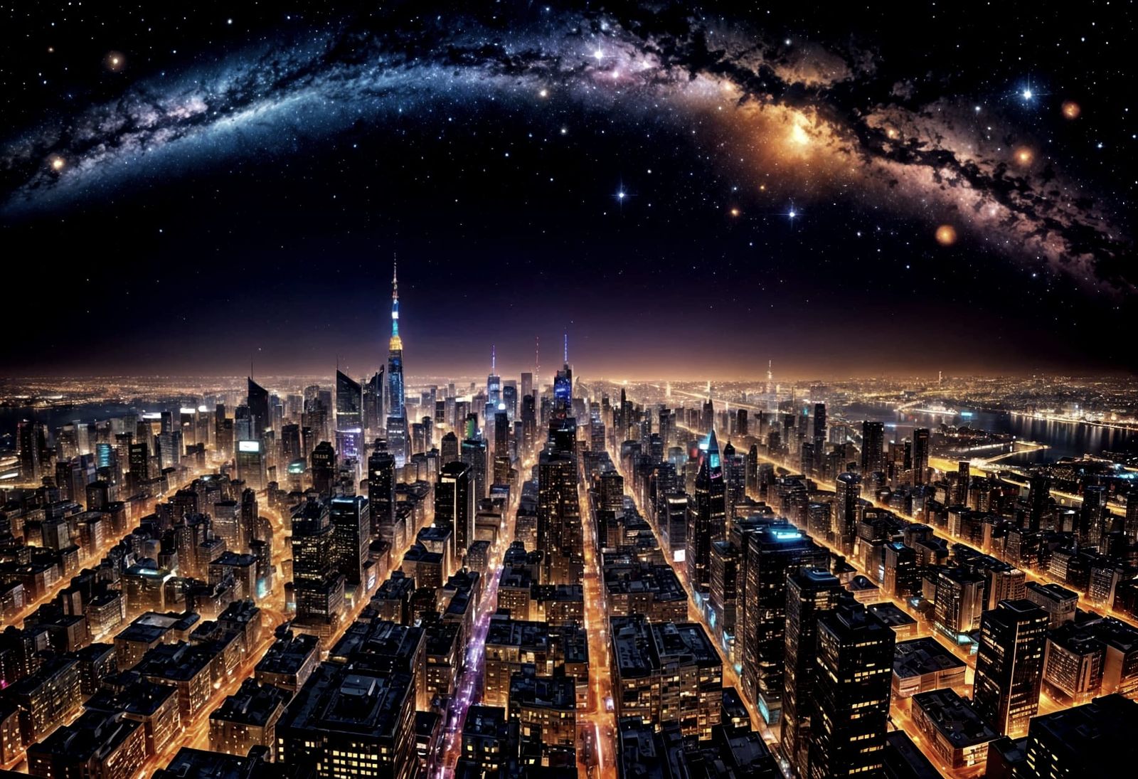 Celestial Cityscape at Night: Fantasy Concept Art
