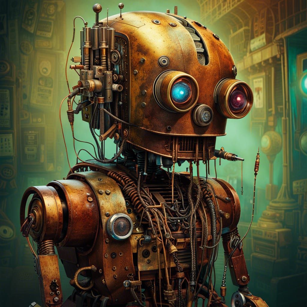 Detailed Grunge-Style Robot in HDR Photograph