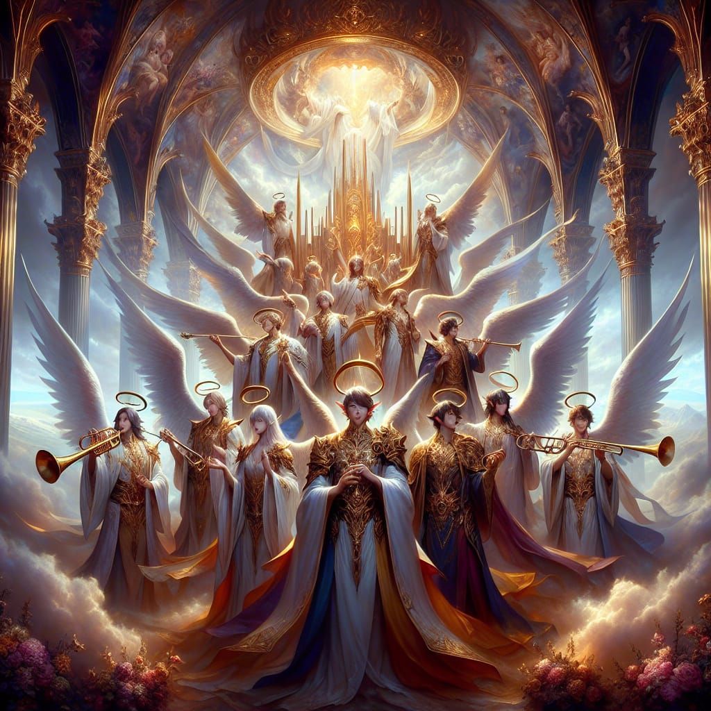 Angelic Chorus Before a Golden Throne