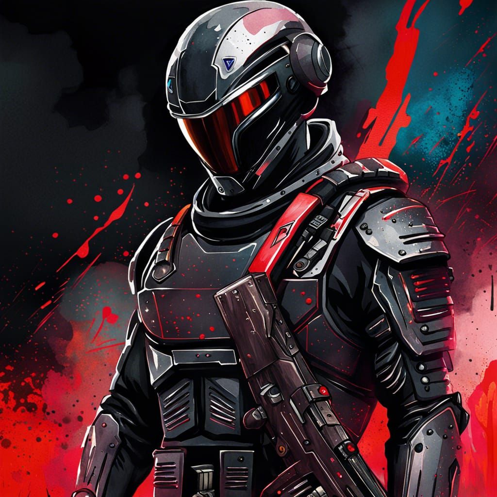 Futuristic Soldier in Watercolor Style