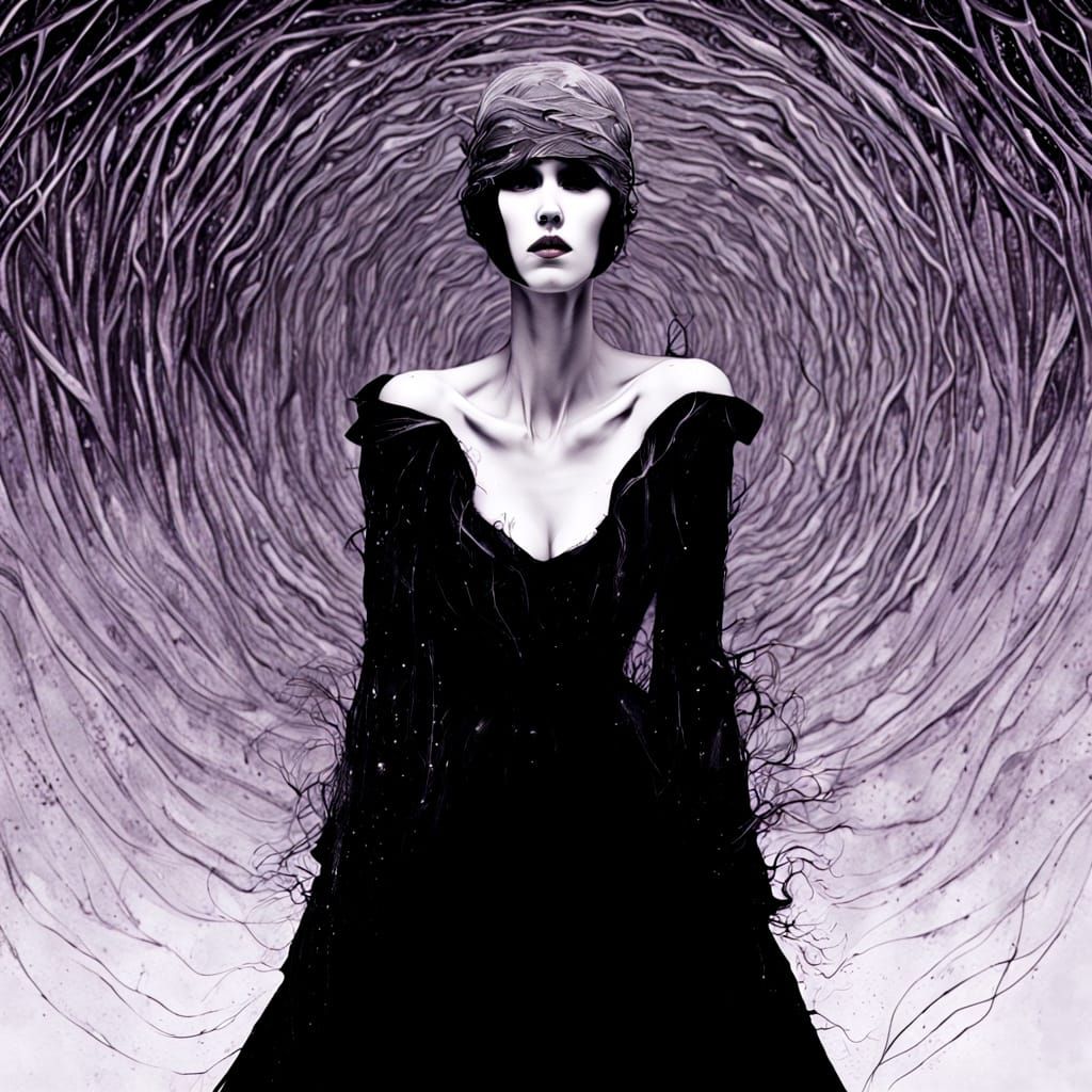 Girl Falling Into Black Hole: Surreal Macabre Art