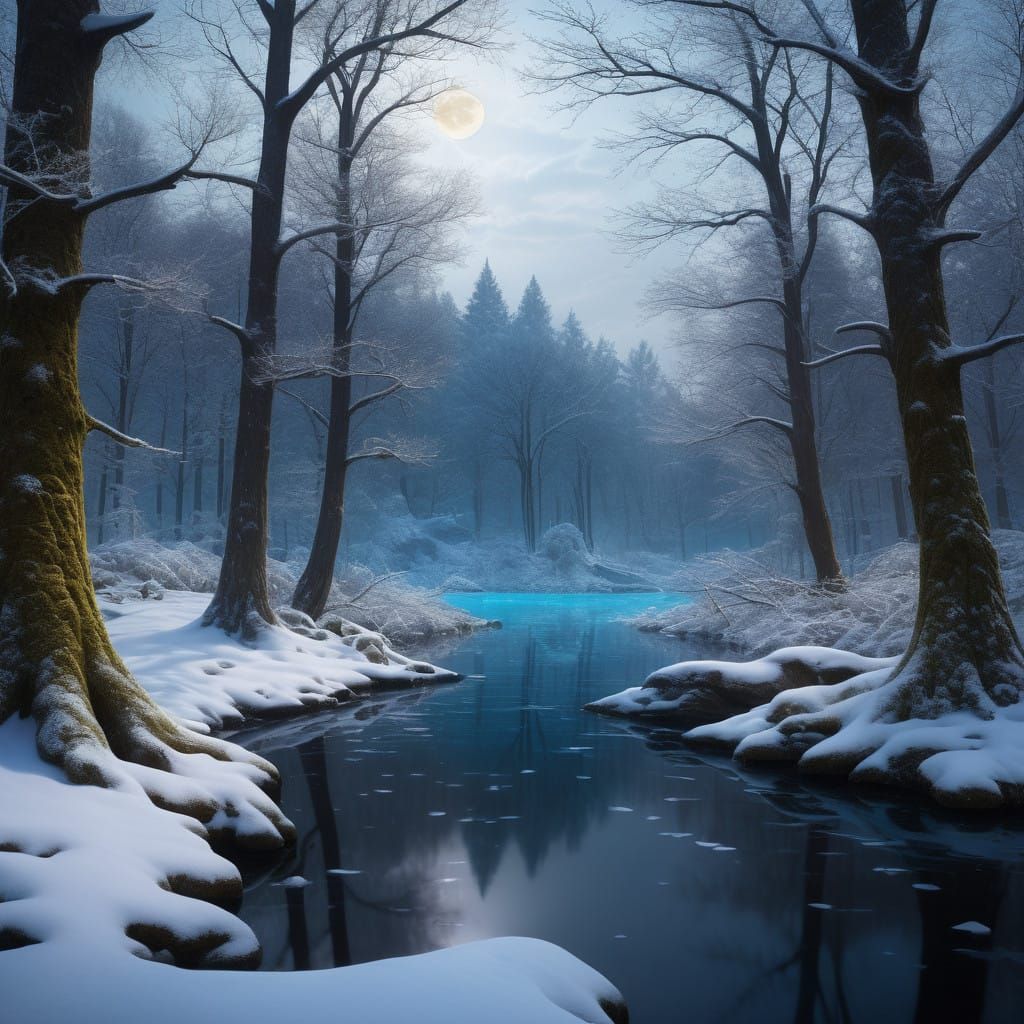 Moonlit Owl in Snowy Forest Wonderland