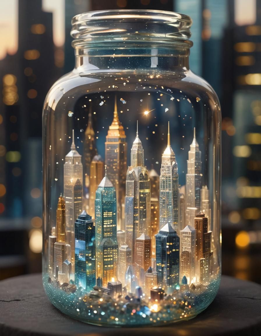 Miniature Cityscape Diorama in Glass Jar