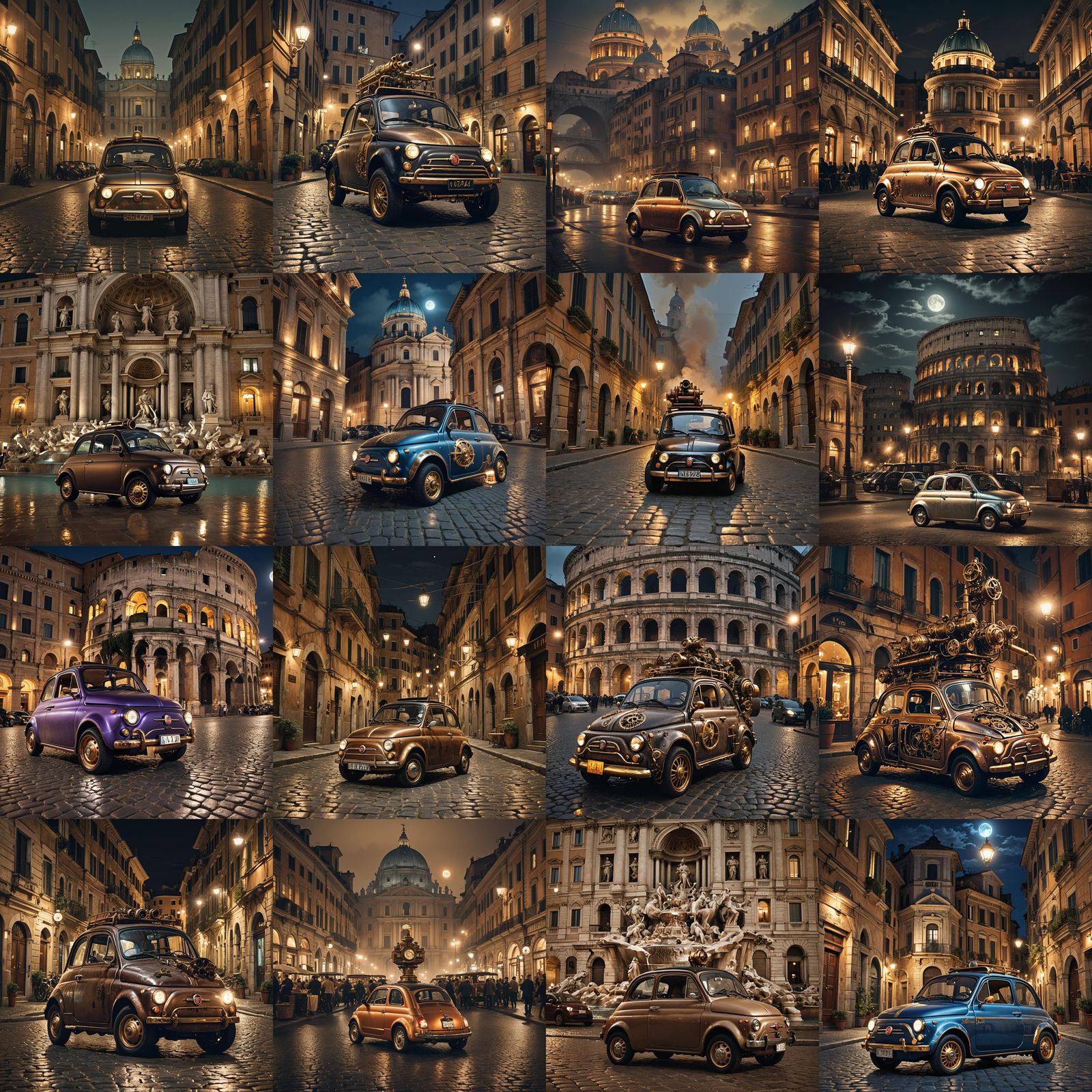 Steampunk Fiat 500 in Rome at Night