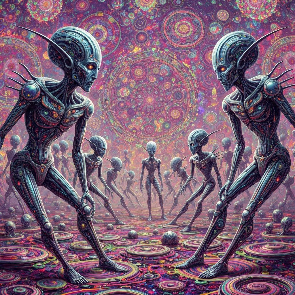 Psychedelic Machine Elves in Dreamlike Digital Art