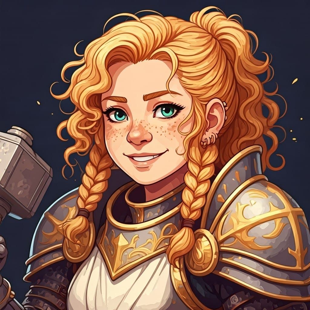 Anime-Style Dwarf Paladin with Holy Warhammer