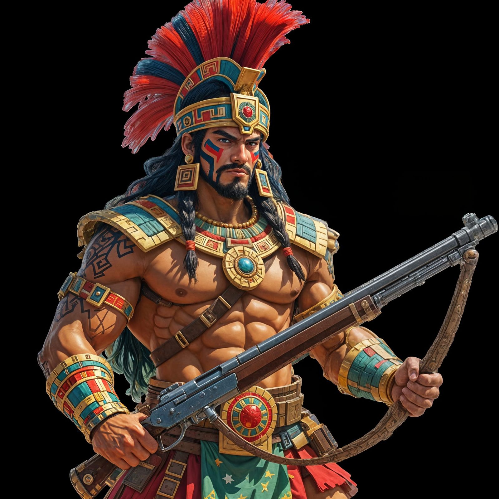 Mayan Warrior Clash with Conquistadors in Anime Style