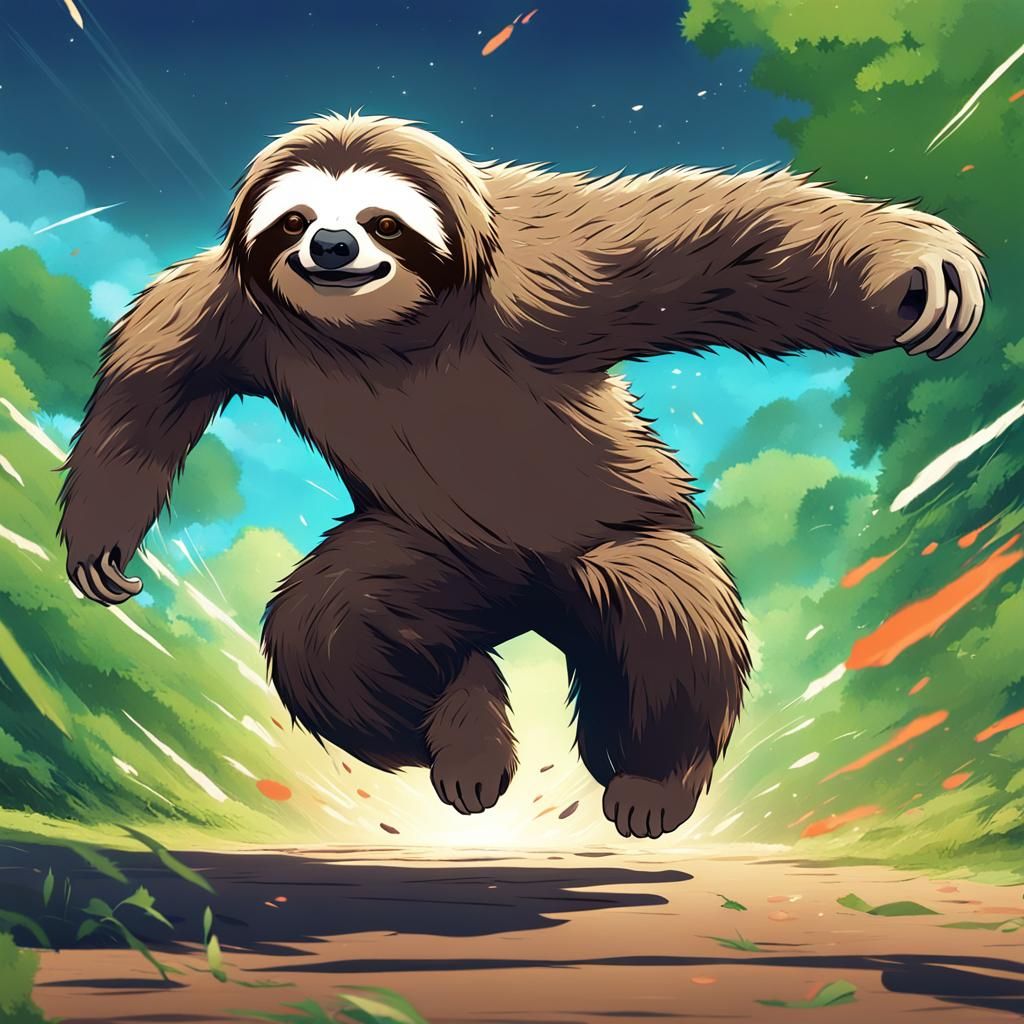 Brave Sloth Wins Race in Anime Style