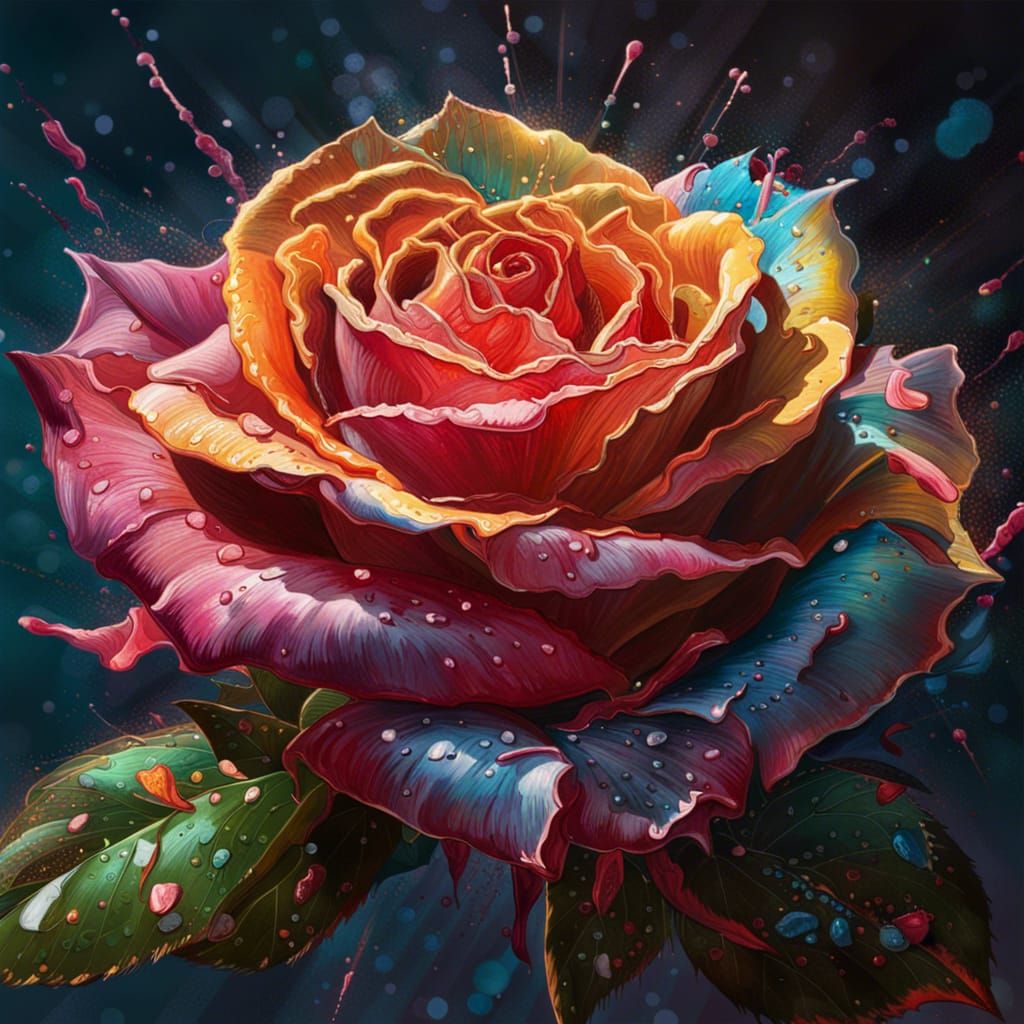 Hyperrealistic Rose in Splash Art Style