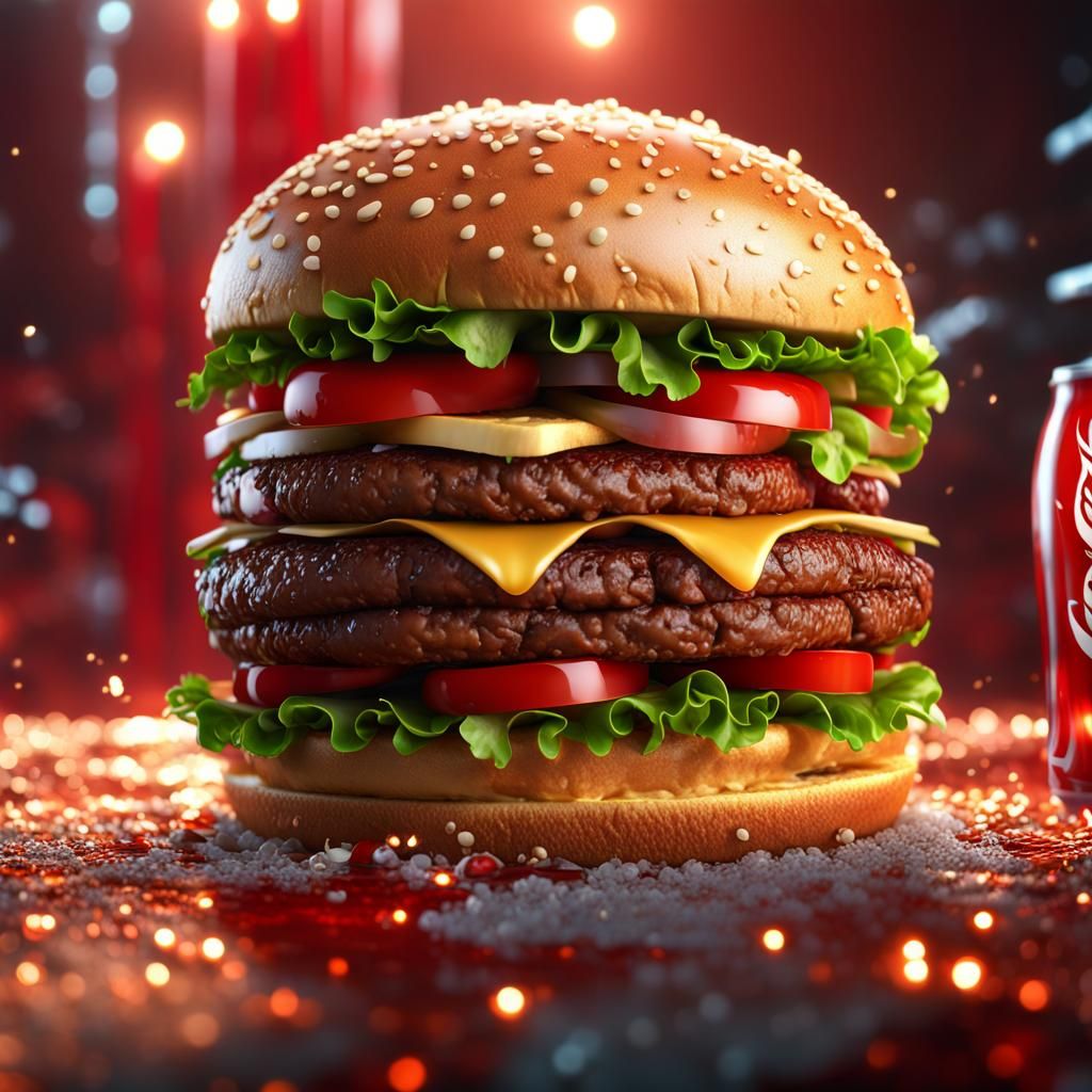 Photorealistic Hamburger and Coke in 8K Resolution