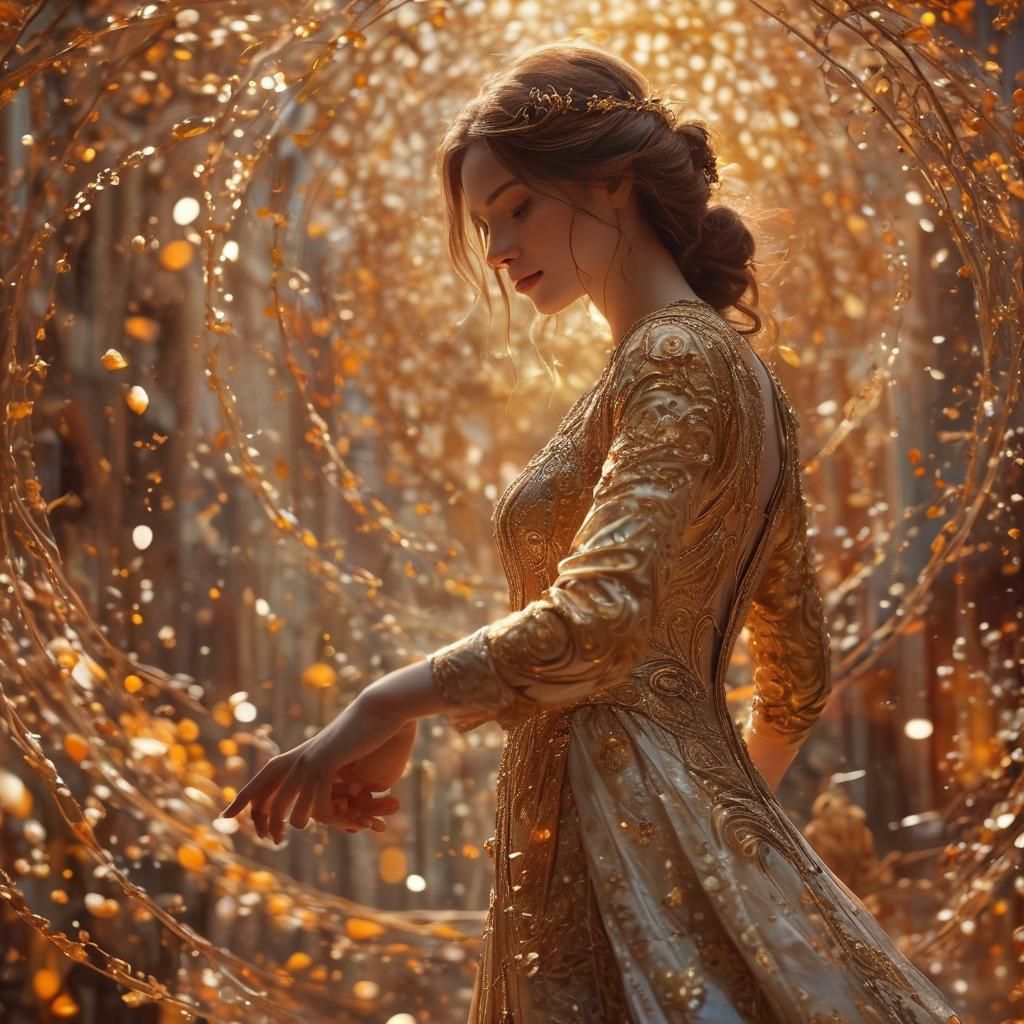 Golden Figure Enveloped in Love: Digital Matte Painting